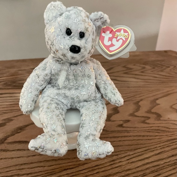 The Beginning Teddy🧸White Bear w/Stars Ty Beanie Baby🐻Gift Toy Collectible NWT - Picture 1 of 4